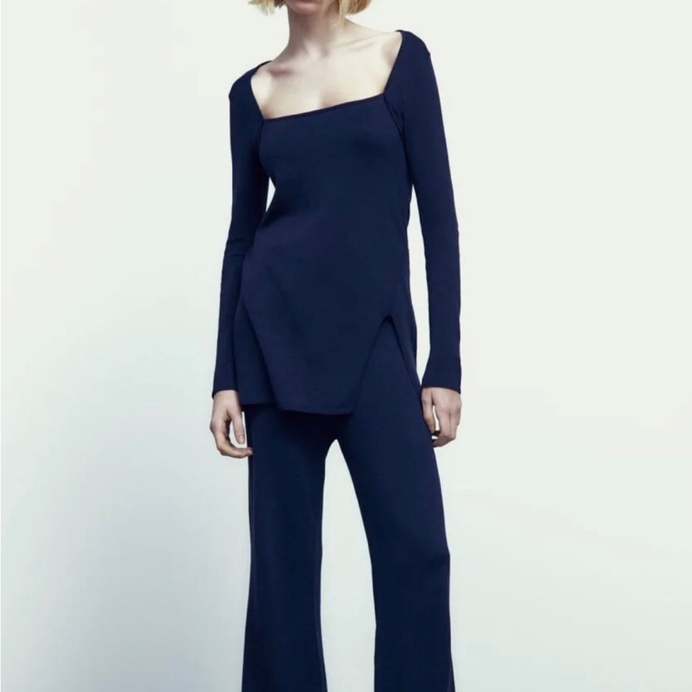 NWT ZARA Navy Square Neck Knit